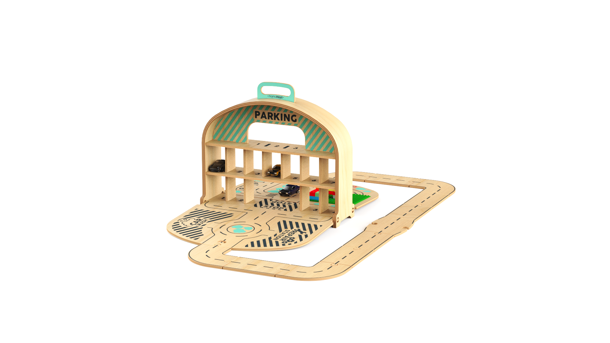 Carry Park Ahşap Otopark Seti - Eğitici Oyuncak Ahşap Garaj